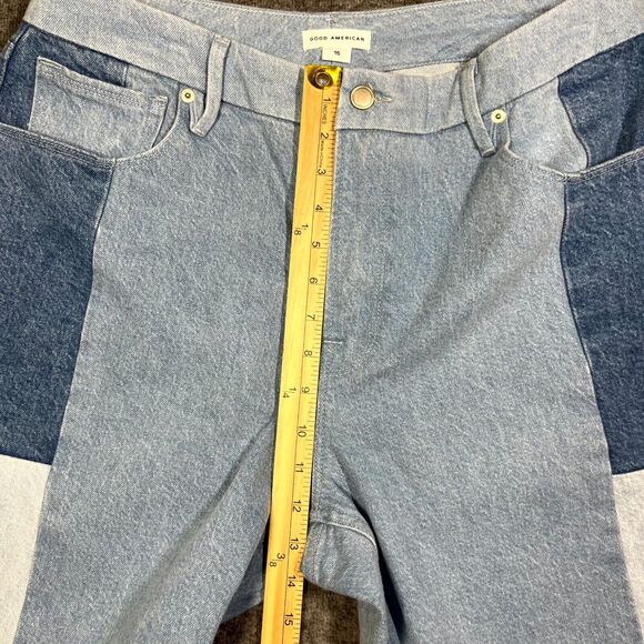 Good American Womens Blue Icon Patchwork Denim Straight Jeans 15 90s 34x27.5 - Picture 8 of 10